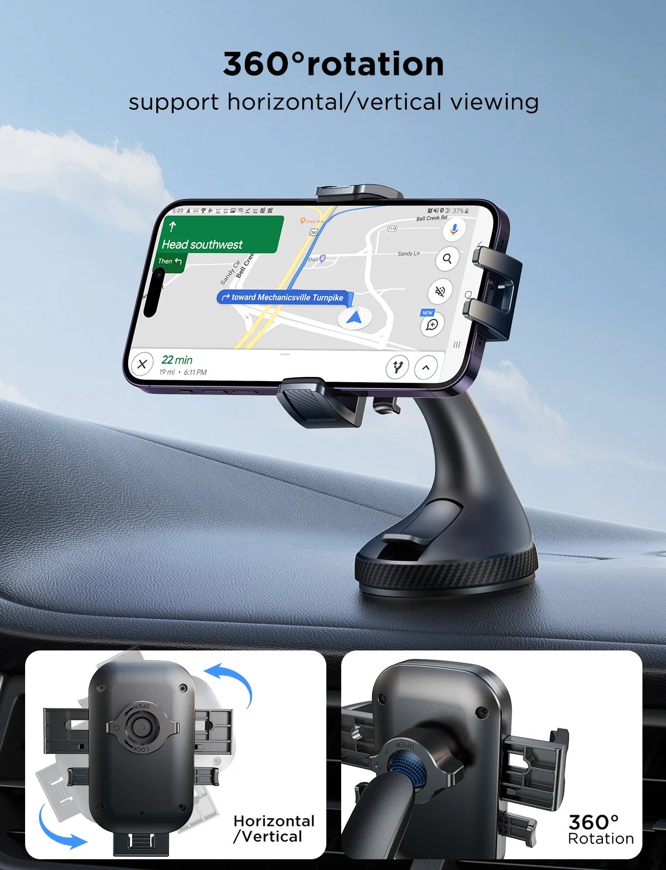 Joyroom Phone Holder Mount for Car Strong Suction Hands-Free Universal Cell Phone Mounts for Dashboard/Windshield 360° Rotation