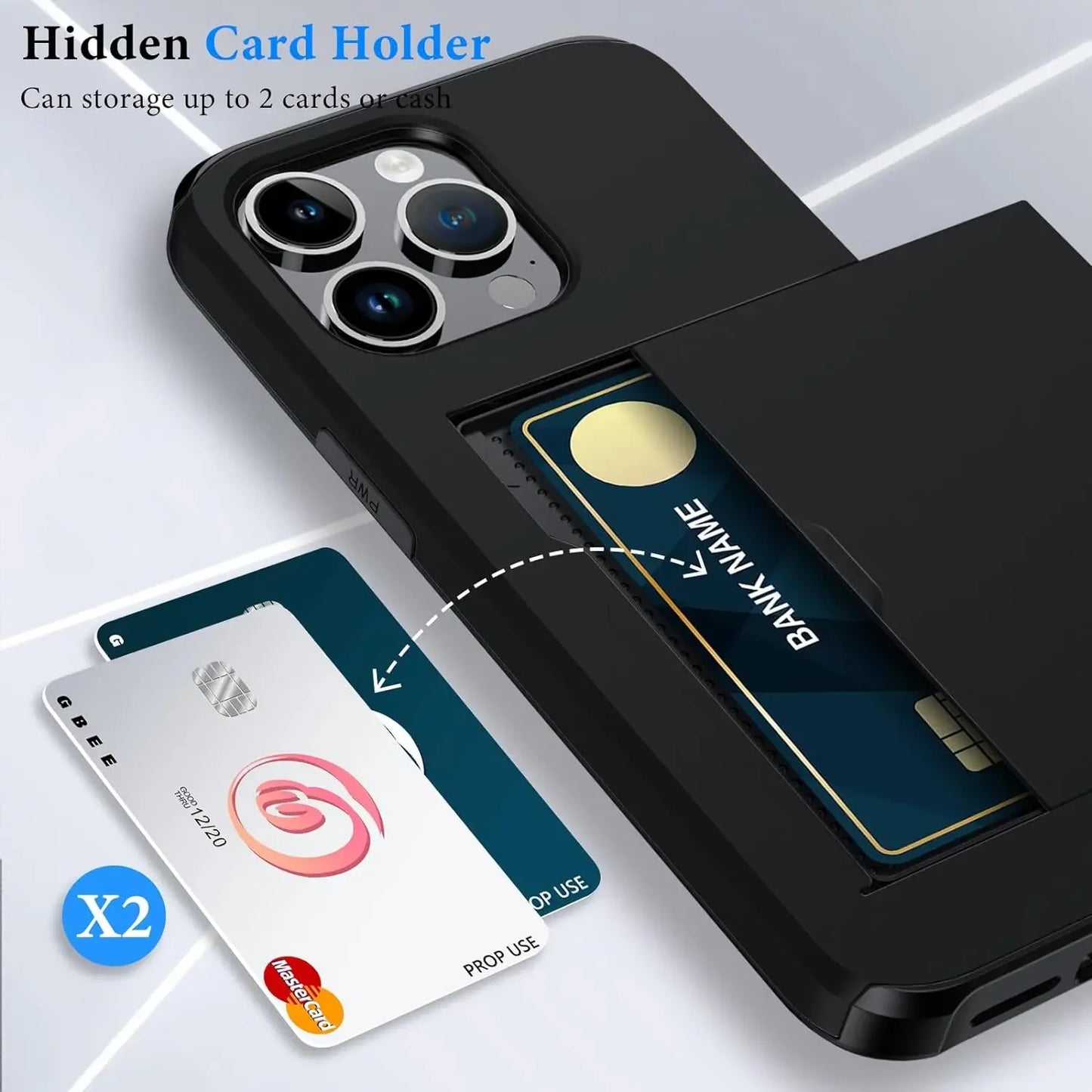 Case For iPhone 15 Pro Max 15 Plus 14 Pro Max 13 12 11 Wallet Card Holder Slide Slot Slim Hard PC Heavy Duty Protective Covers