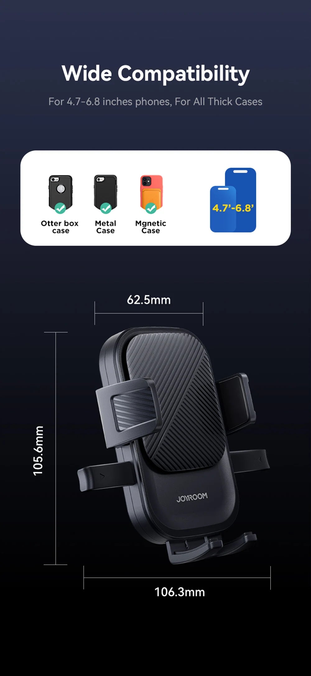 Joyroom Phone Holder Mount for Car Strong Suction Hands-Free Universal Cell Phone Mounts for Dashboard/Windshield 360° Rotation