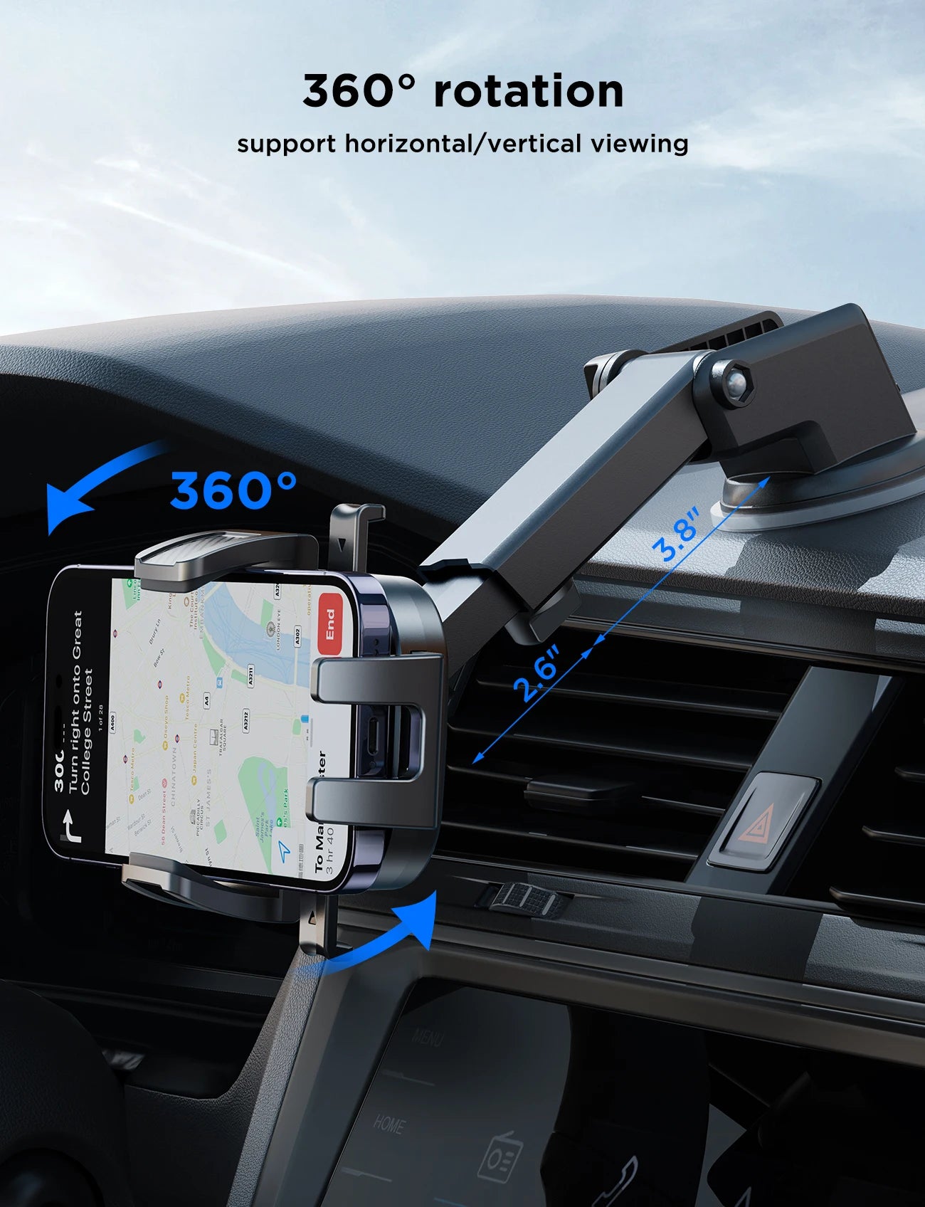 Joyroom Phone Holder Mount for Car Strong Suction Hands-Free Universal Cell Phone Mounts for Dashboard/Windshield 360° Rotation