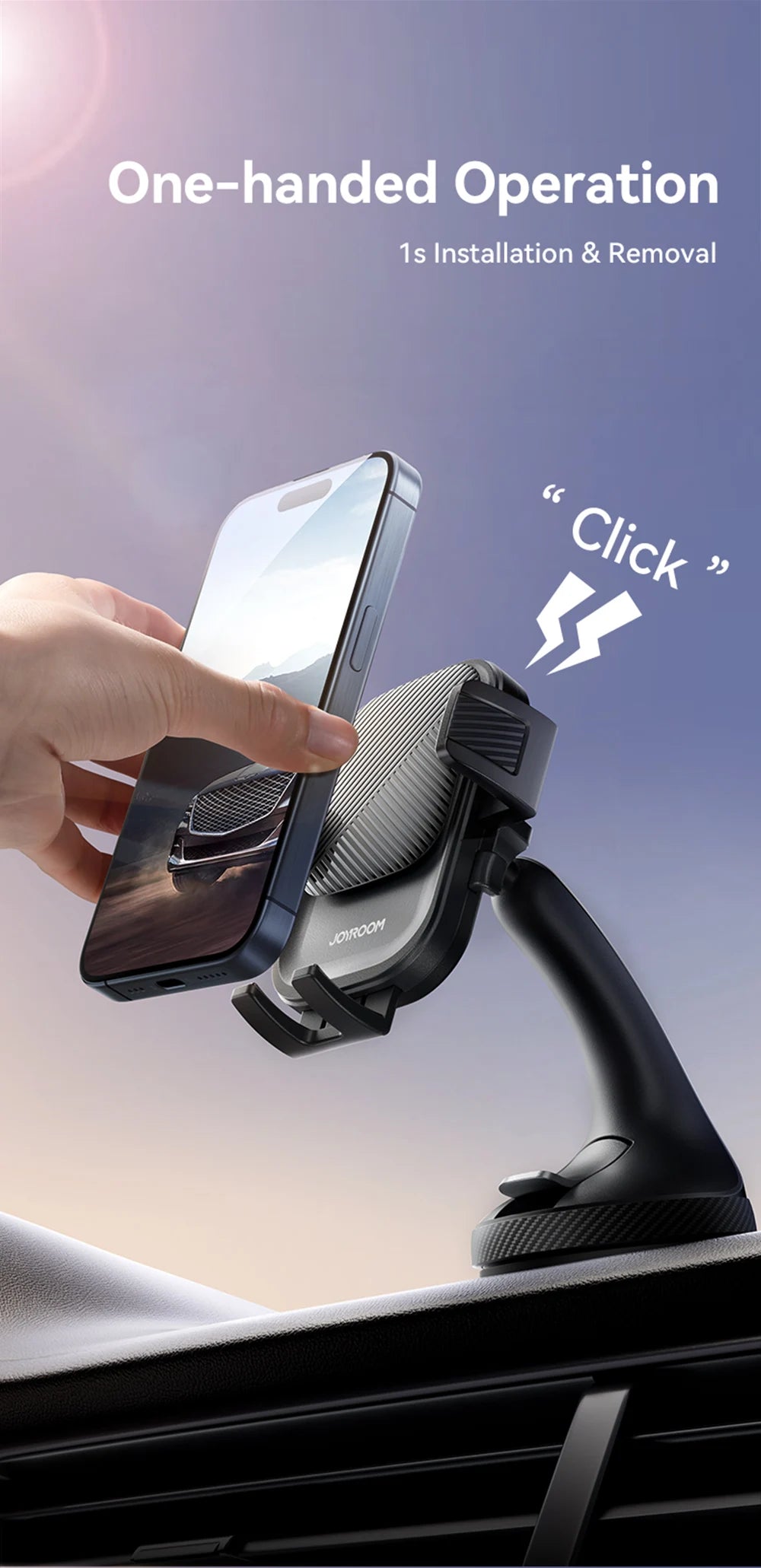 Joyroom Phone Holder Mount for Car Strong Suction Hands-Free Universal Cell Phone Mounts for Dashboard/Windshield 360° Rotation